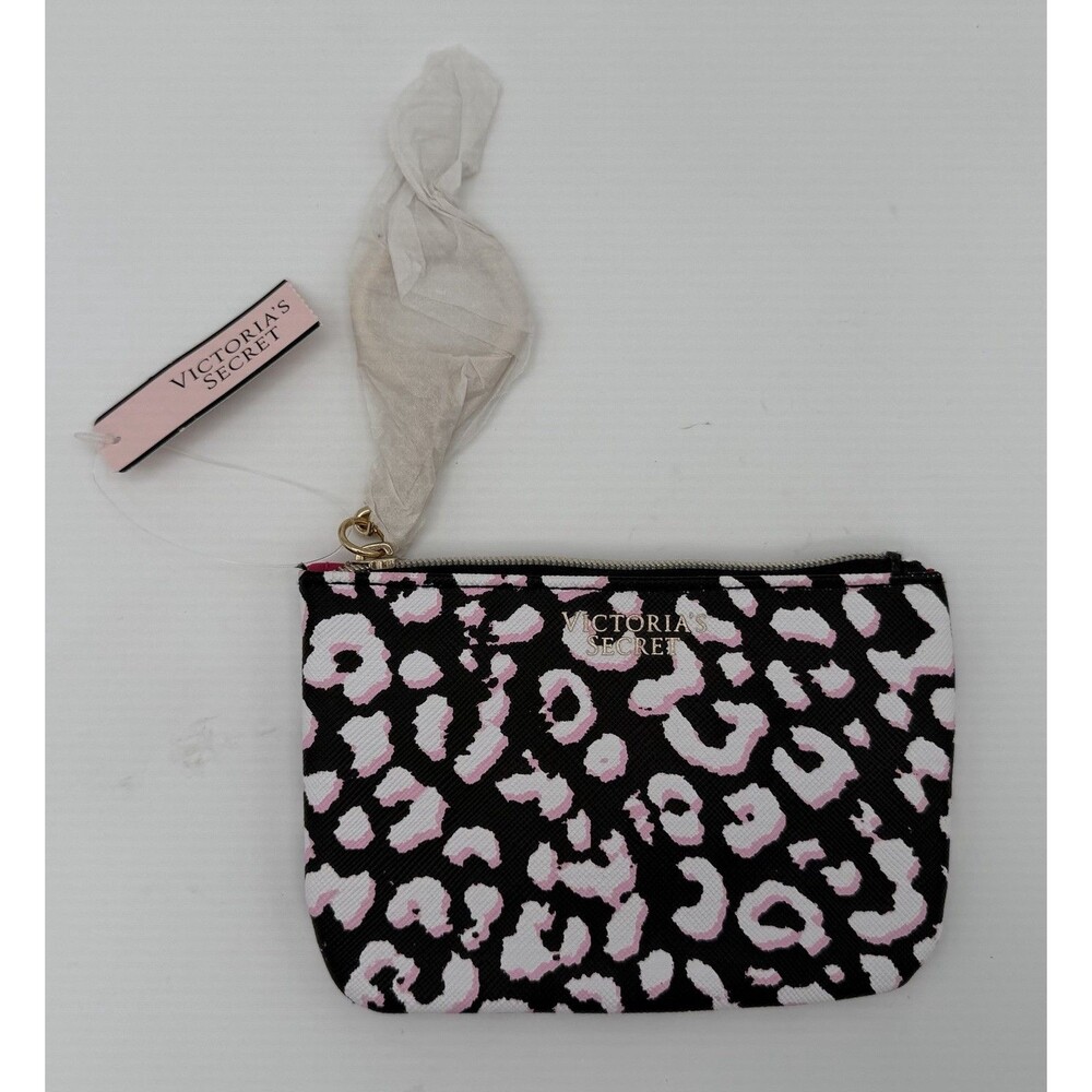 NEW Victoria's Secret VINTAGE Pink Leopard Zip change wallet purse Bag Keyring